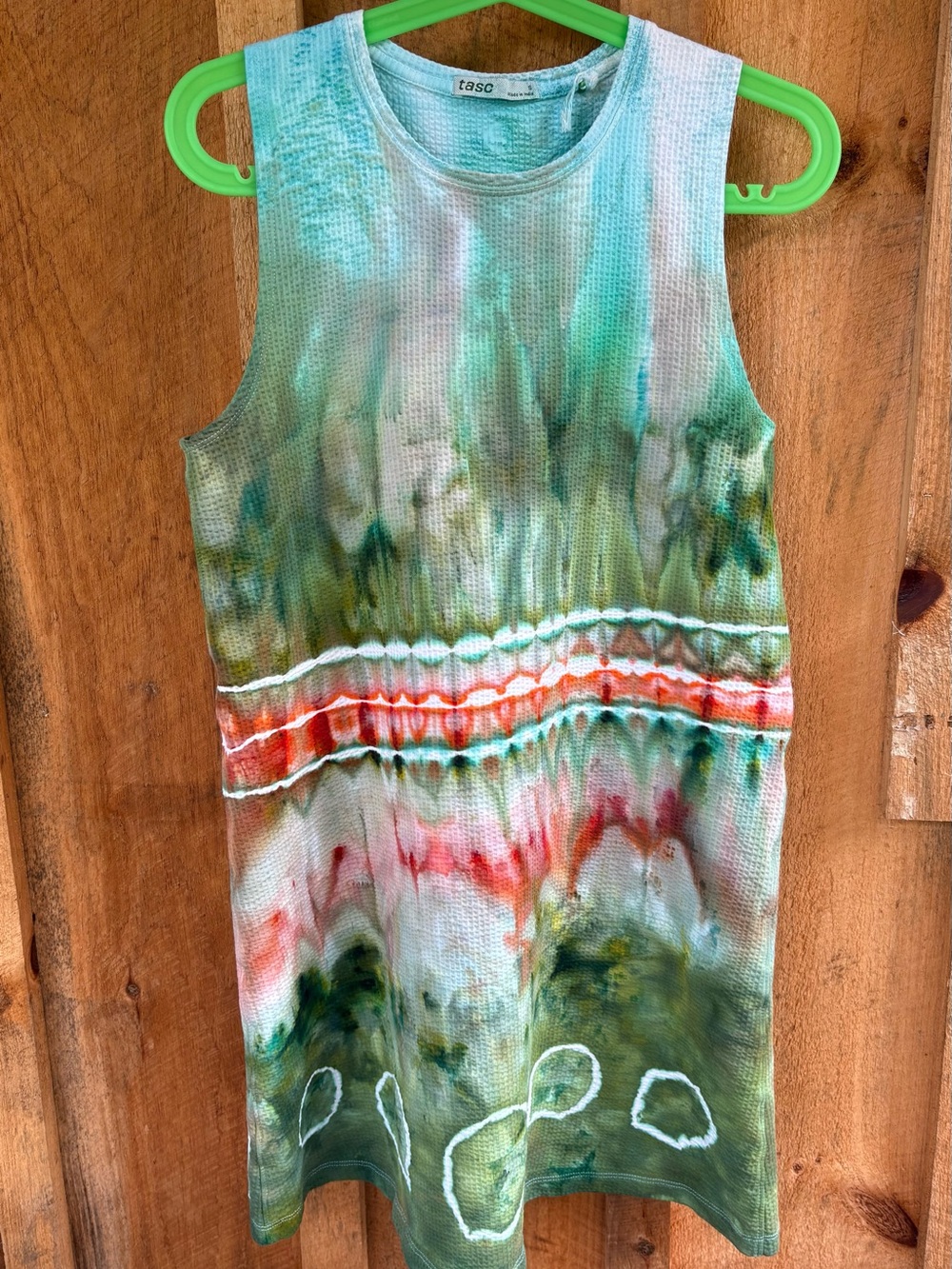 Tie-Dye Mini Dress in Green & Coral